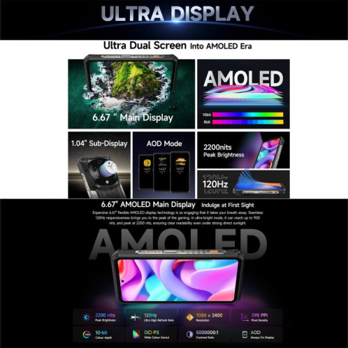  Téléphone robuste Ulefone Armor 28 Pro, 16 Go + 512 Go, vision nocturne, 10 600 mAh, écrans 6,67 pouces + 1,04 pouce, Android 15, MediaTek Dimensity 7300 Octa Core, réseau : 5G, NFC (noir) SU891B1607-025